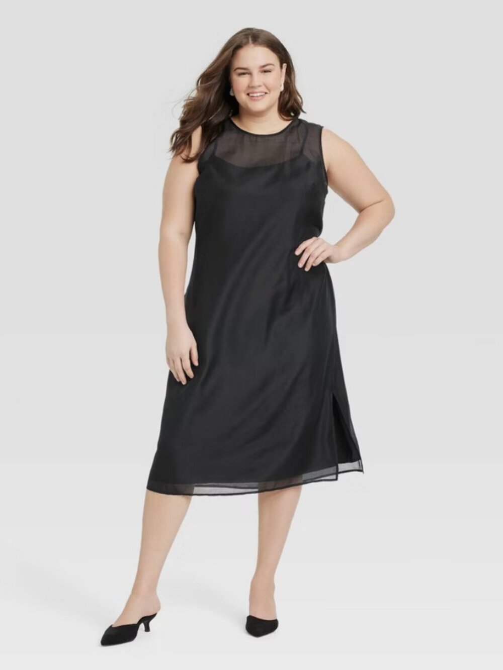 Women's Sheer Organza Midi Shift Dress - A New Day Black S